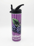Edelstahl Trinkflasche 600ml – Sportflasche mit Strohhalm , Motiv Blackberry